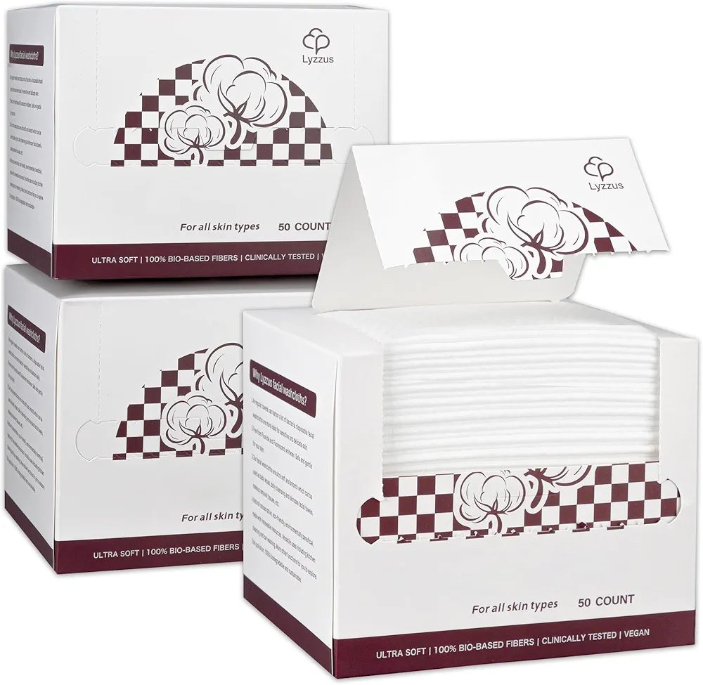 Disposable Face Towel, Facial Washcloth, Clean Facial Towels for Sensitive Skin, Soft and Thick for Nursing, Travel, Biodegradable, 50 Count, 3 Pack