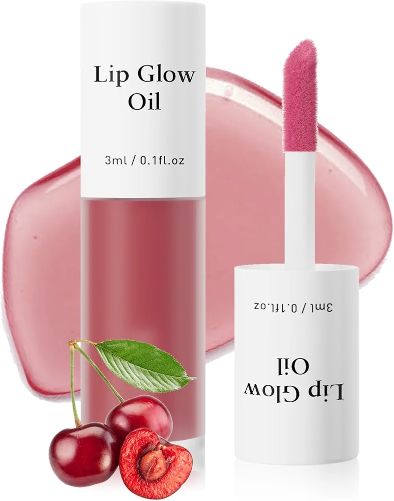 CAHIUYOA Cherry Lip Glow Oil Moisturizing Plumping Lip Gloss Lip Plumper Gloss Lip Oil Tinted Lip Balm Lip Care for Women - 04 Cherry