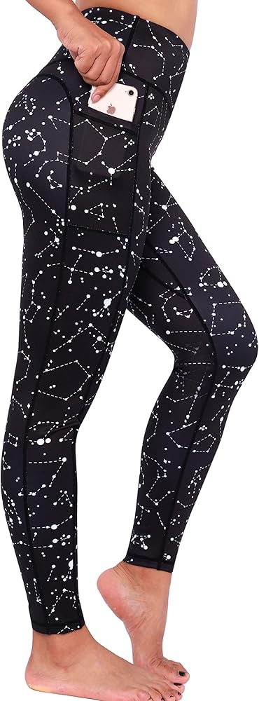 Neonysweets Womens Printed Tummy Control Yoga Workout Leggings Pocket