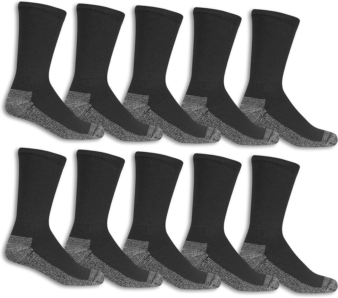 Fruit of the Loom Men's Cushioned Durable Cotton Work Gear Socks with Moisture Wicking