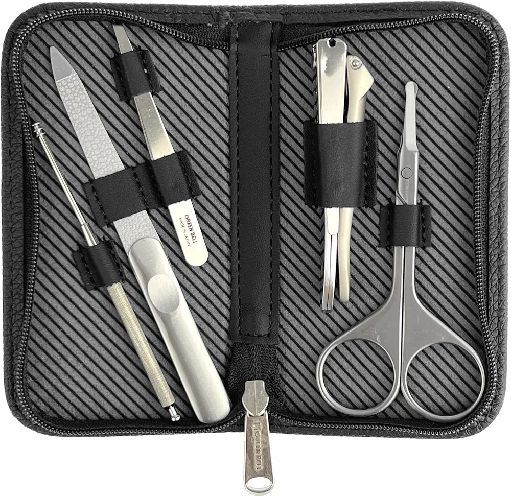 Green Bell Takumi No Waza 5 Piece Set Grooming Kit Nail Care Tools with Travel Case for Men Women Manicure Pedicure Nail Clippers Made in Japan (G-3106)