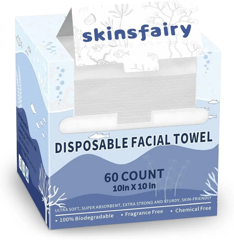 Disposable Face Towels, Ultra Soft Extra Thicken Biodegradable Dry Wipes, Large 10x10'' 60 Count Clean Towelettes, for Cleansing Makeup Remover