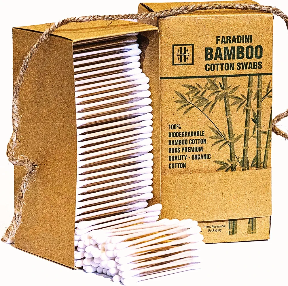 Bamboo Cotton Swabs 500 Count Eco-Friendly, Biodegardable Ear qtips Cotton swabs with Wooden sticks, Double tips Vegan Cotton buds. Comes in Organic Packaging Dispenser.