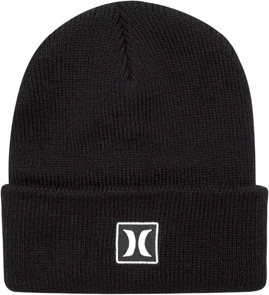 Hurley Men's Cuffed Beanie - Classic One-Sized Knitted Skull Cap Winter Beanie for Men - Stylish Logo Printed Mens Beanie Hat