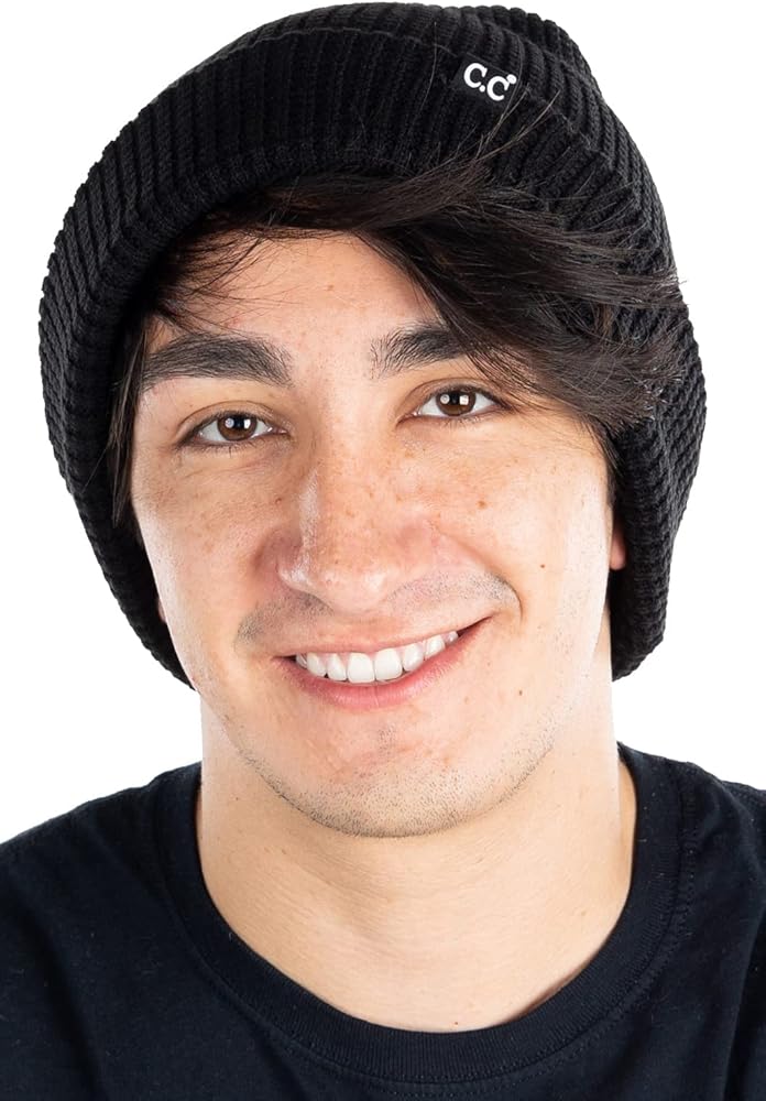 Funky Junque Mens Waffle Knit Cuff Beanie Slouchy Stretch Acrylic Thermal Lightweight Warm Winter Ski Hat Men Unisex