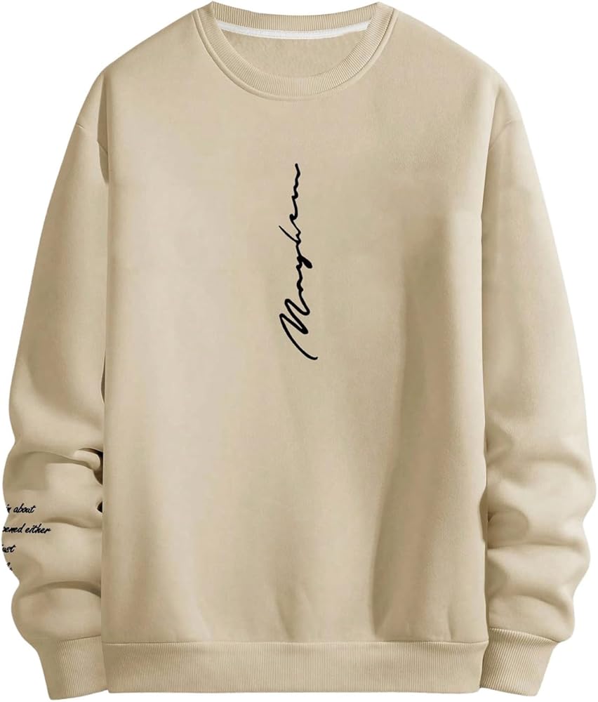 GORGLITTER Mens Crewneck Sweatshirts Letter Graphic Print Long Sleeve Pullover Tops