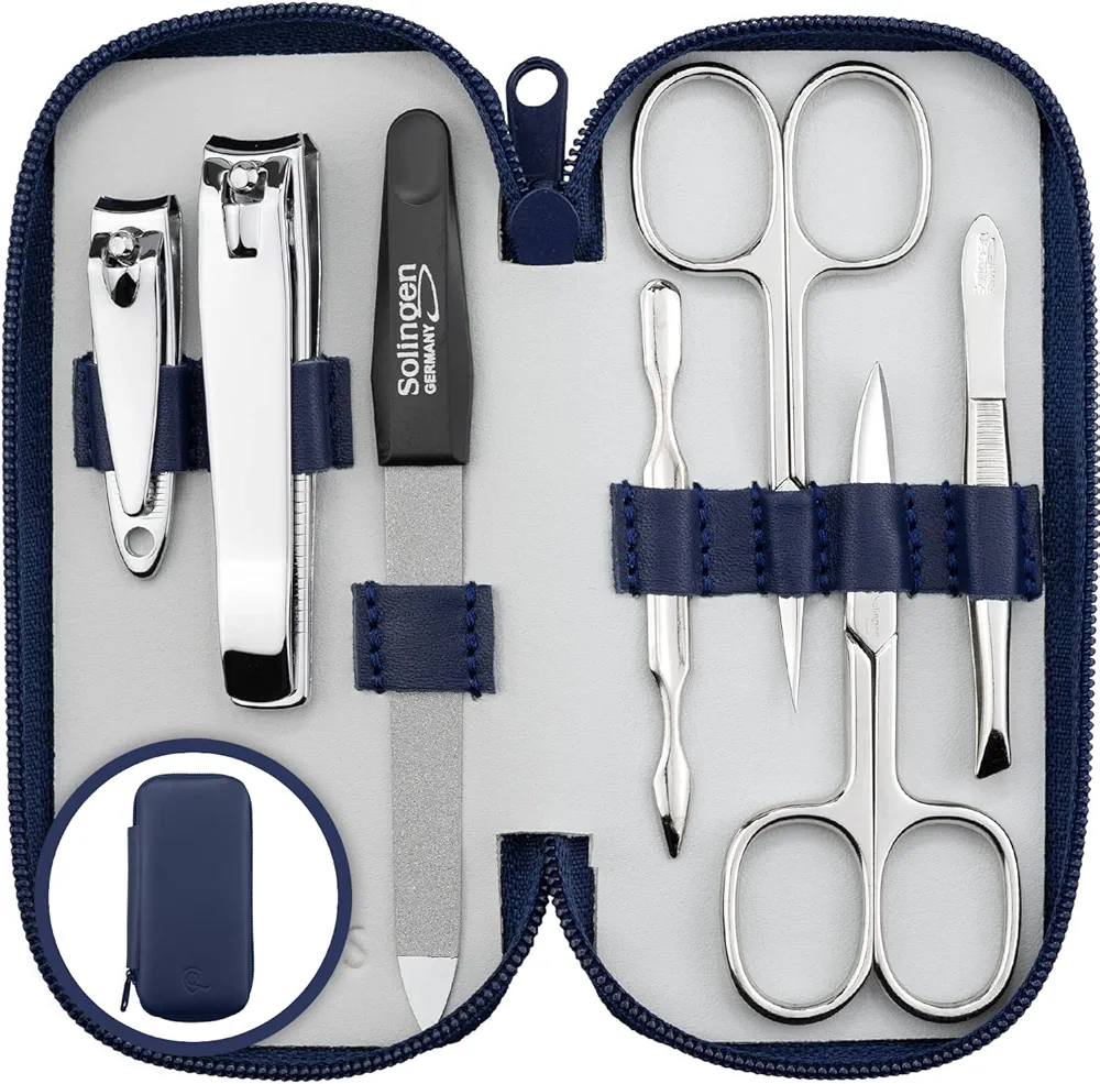 marQus Manicure Set Solingen Made in Germany - 7 Piece Exclusive Finger & Toe Nail Clippers Set in Real Leather case, Made in Solingen Germany
