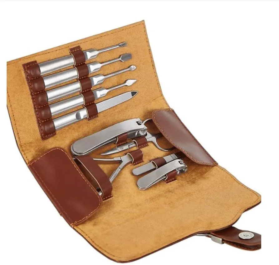 10Pcs Manicure Set Leather Nail Care Personal Manicure Pedicure Set, Manicure Travel Grooming Set Kit Nail Clipper
