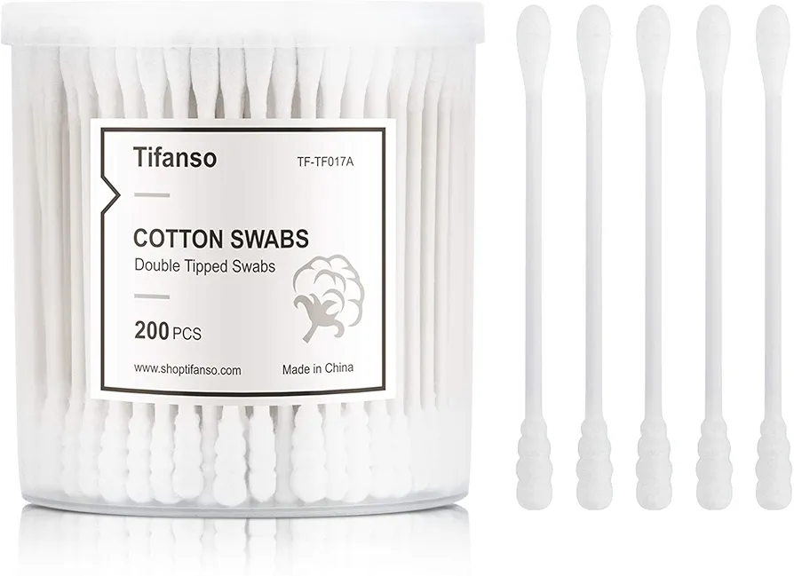Cotton Swabs, tifanso 200 Count Natural Double Tipped Cotton Bubs, Cruelty-Free Cotton Swabs, Chlorine-Free Hypoallergenic (White)