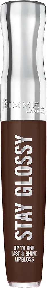 Rimmel London Stay Glossy, 435 Cocoa Kiss, Lip Gloss, Non-Sticky, Cruelty-Free, Color and Shine, Up To 6-Hour Wear, Precise Applicator, 0.18oz