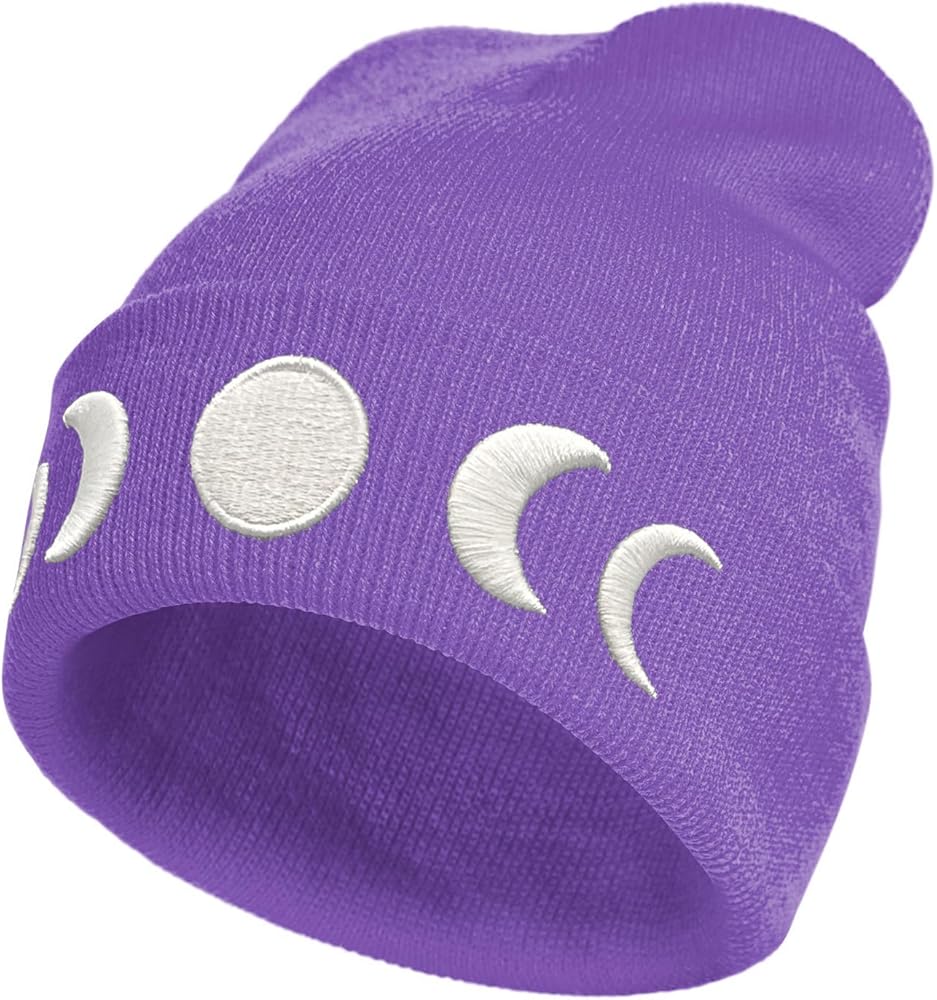 Moon Embroidery Beanie Knit Hat for Men Women, Casual Skull Knit Cap