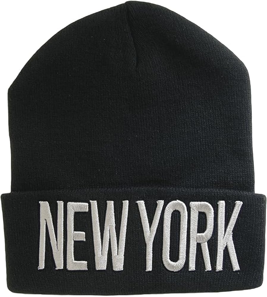 New York Adult Size Winter Knit Cuffed Beanie Hat (Black/Grey)