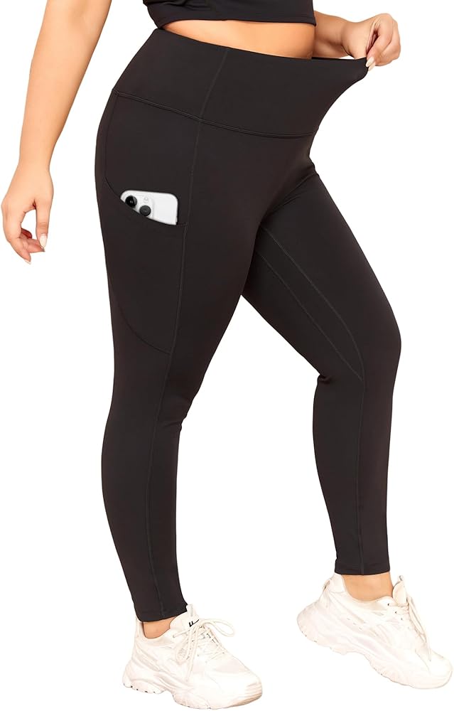 LALAGEN Plus Size Leggings for Women with Pockets-High Waisted 7/8 Leggings Tummy Control Workout Gym Yoga Pants