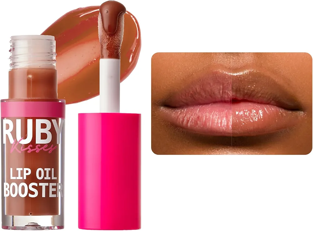 Ruby Kisses Lip Oil Booster, Hydrating Lip Gloss with Nourishing Natural Oil Blend, Jumbo Wand for Easy Application, Non-Sticky Formula (Honey Waffles)