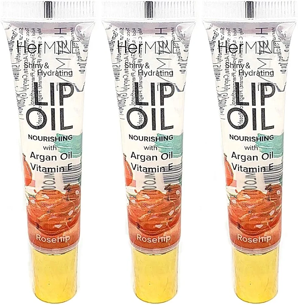 HerMINE Hydrating Lip Oil with Argan oil & Vitamin E Clear Long Lasting Nourishing Lip Oils Moisturizing Gel Multi-Packs Softening Clear Oil