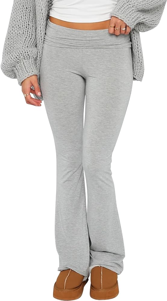 Luckinbaby Women's Flare Skinny Pants Fold Over Leggings Stretch Bootcut Bell Bottom Slim Fit Yoga Pants Y2k Joggers