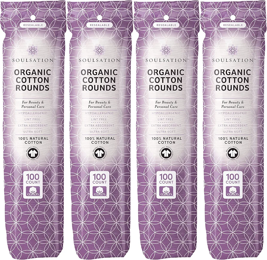 Organic Cotton Rounds, 400 Count - Makeup Remover Pads for Face, Lint-Free
