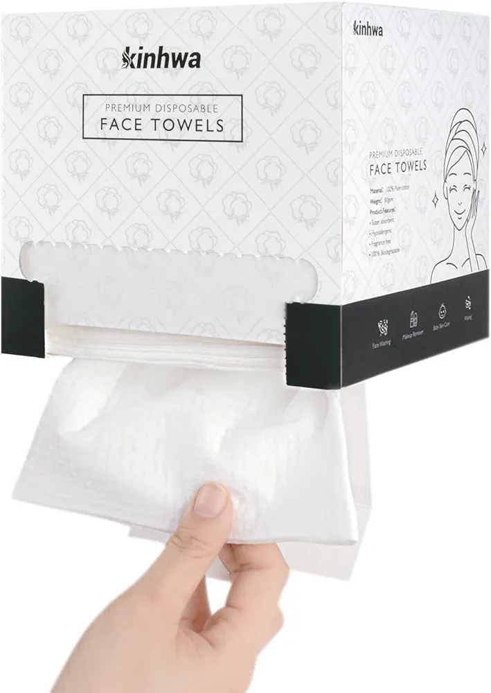 Kinhwa Disposable Cotton Face Towels Super Thick NO Chemical Smells Wipes Hypoallergenic Makeup Remover Dry Suitable for All Skin Types Including