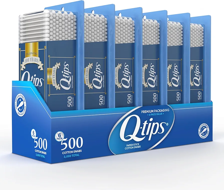 Q-tips Cotton Swabs 500 Count - Original Cotton Swabs with Soft Cotton Tips, Makeup Tools, Beauty Tools & Personal Care (Pack of 6)