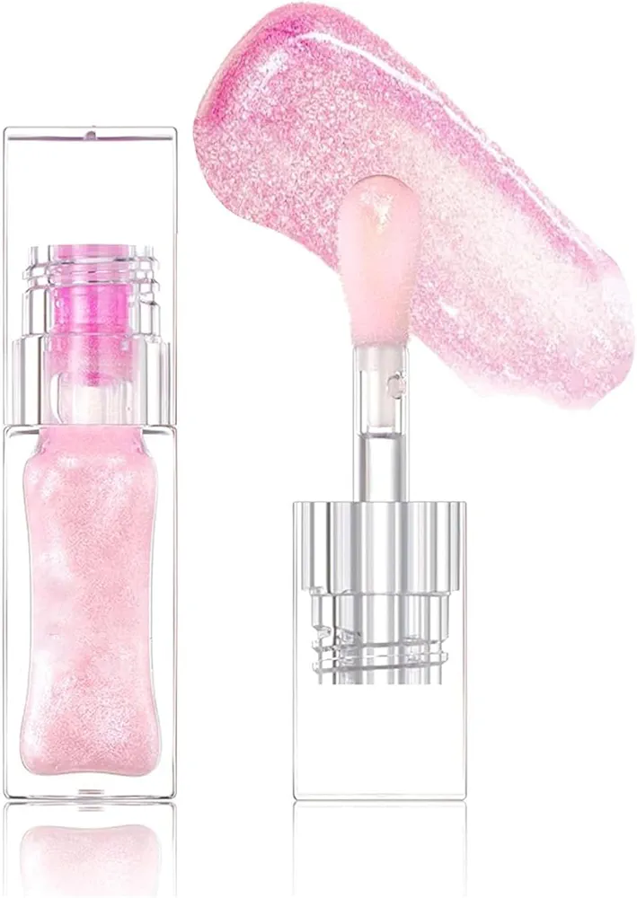 Color Changing Lip Glow Oil, Magic Pink Glitter Moisturizing Plumping Lip Oil, Warm Color Change Lip Gloss, Long Lasting Nourishing Lip Glow Oil Non-sticky