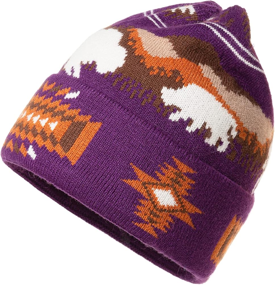 Cuffed Beanie for Men Women (White Buffalo), Indian Southwest Winter Knitted Beanie Hat Skull Cap