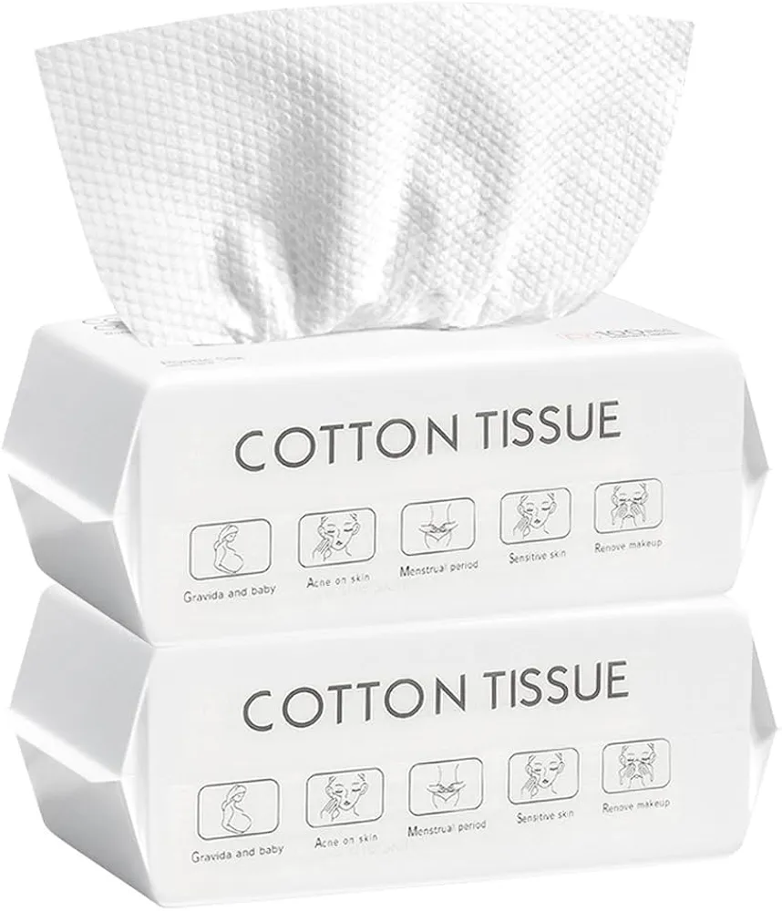 Disposable Face Towel, 100% Plant Cotton Fiber Biodegradable, Dry/Wet Use Facial Clean Washcloth Tissue Makeup Remover Cloth Pads Wipes for Sensitive Skin Cleaning,Travel (140 ct, 2 pack)