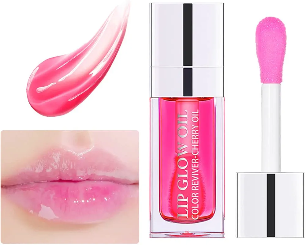 Plumping Lip Oil - Hydrating Lip Oil Plumping Lip Gloss, Crystal Jelly Moisturizing Lip Oil/Polished Lip Oil Lines/Tint Moisturizing Transparent Lip Balm Care Stick (Raspberry)