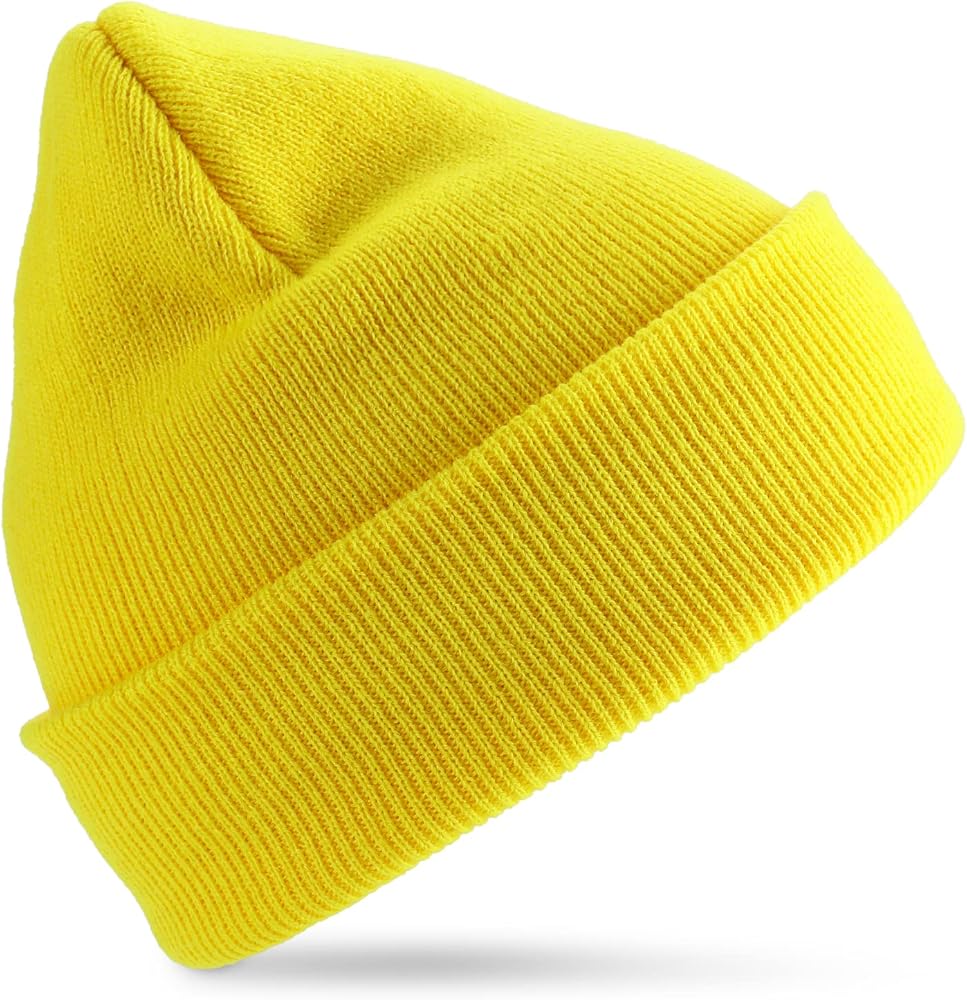 Lusofie Yellow Beanie Hat Knit Fisherman Beanie Y2K Skull Cap Cuffed Plain Warm Winter Hat Unisex for Men Women