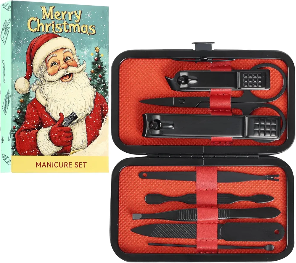 Manicure Set - Stocking Stuffers for Men & Women, 8 Pieces Stainless Steel Nail Clipper Kit, Nail Care Tool with Christmas Gifts Box