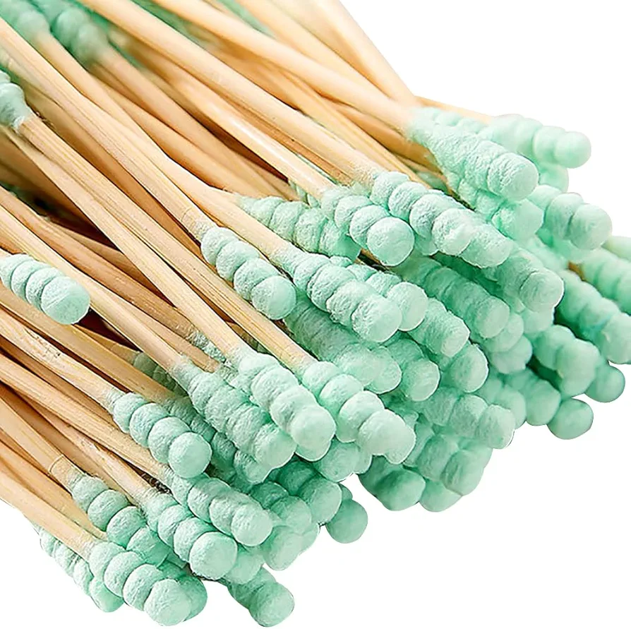 200 Pcs Double Head Cotton Swabs Spiral Cotton Heads Ear Cleaning Cotton Buds Makeup Remover Swabs Cotton Tips for Cosmetics Green