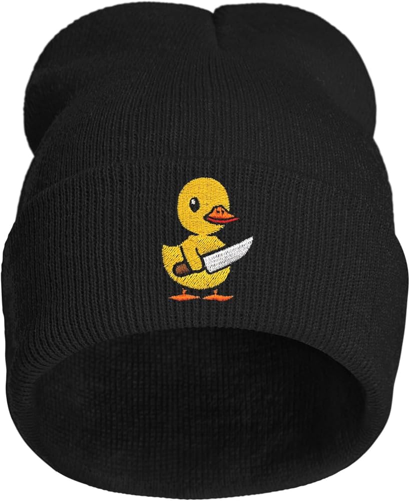 Cute Yellow Duck Embroidered Beanie Knit Hat for Men Women, Cute Funny Graphic Beanie Winter Skull Cap, Gifts for Duck Lovers