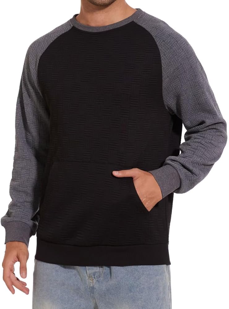 Pdbokew Men's Lightweight Sweatshirts with Kangaroo Pocket Relaxed Fit Crew Neck Pullover Shirt