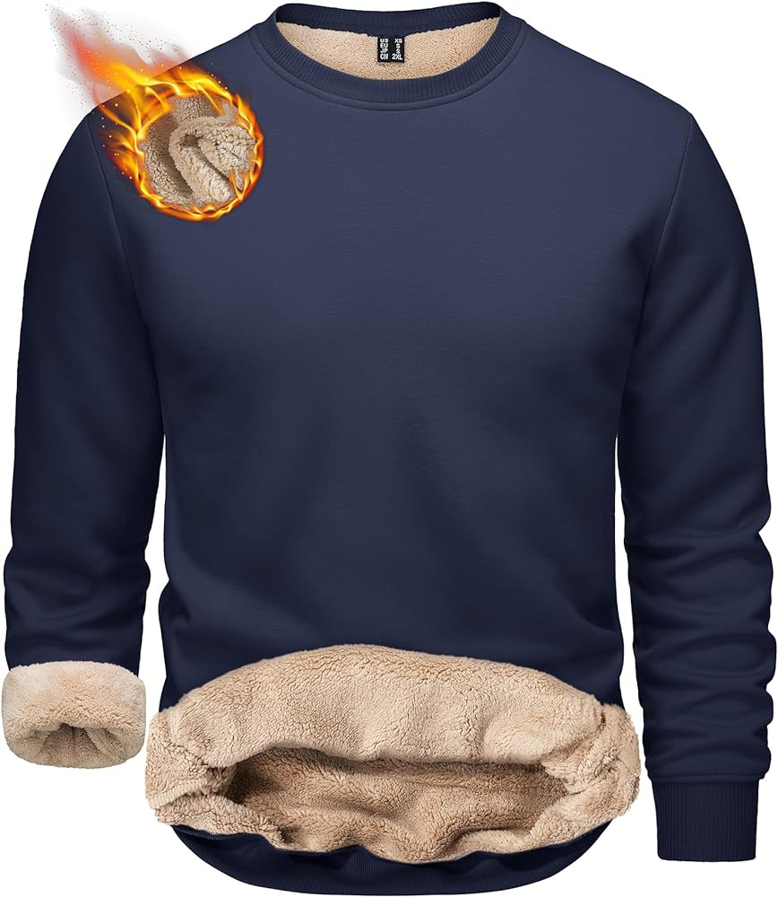 TACVASEN Men's Crewneck Sweatshirt Warm Sherpa Lined Sweatshirts Heavyweight Long Sleeve Underwear Winter Fleece Pullover