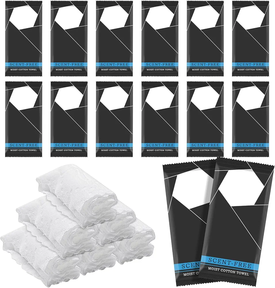 25 Count White Moist Towel Towelettes Individually Wrapped,Unscented Disposable Wet Face Hand Skin Towels Bulk,Single Use Disposable Face Wash Washcloths for Travel Camping Sport Spa Party