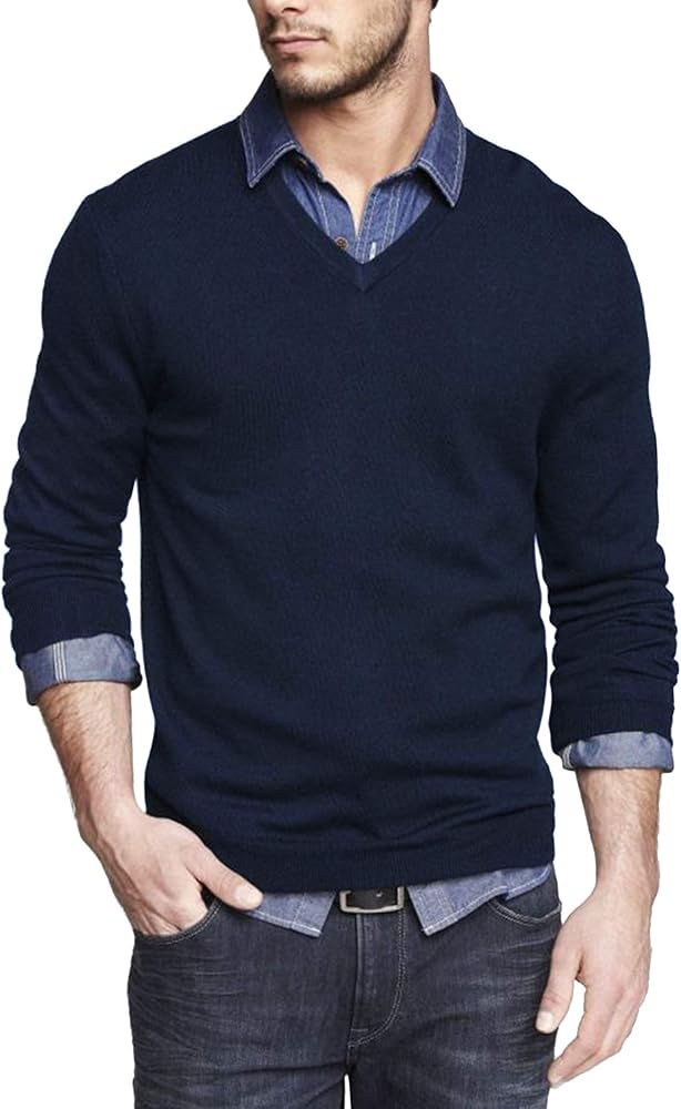 COOFANDY Men Casual V Neck Sweater Ribbed Knit Slim Fit Long Sleeve Pullover Top