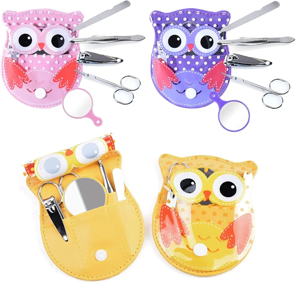 Owl Personal Care Manicure Sets for women Party Favor 3 sets (Pink+ Yellow + Purple)