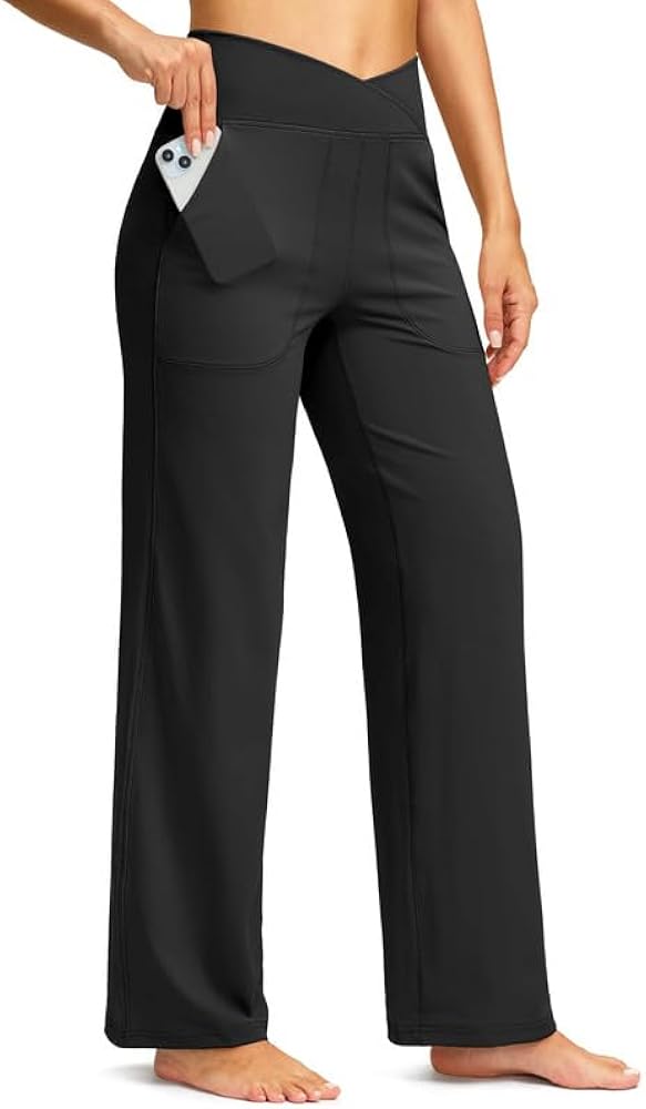 Soothfeel Wide Leg Pants Woman Yoga Pants with Pocket Crosscover High Waist Stretch Work Lounge Casual Dress Sweatpants
