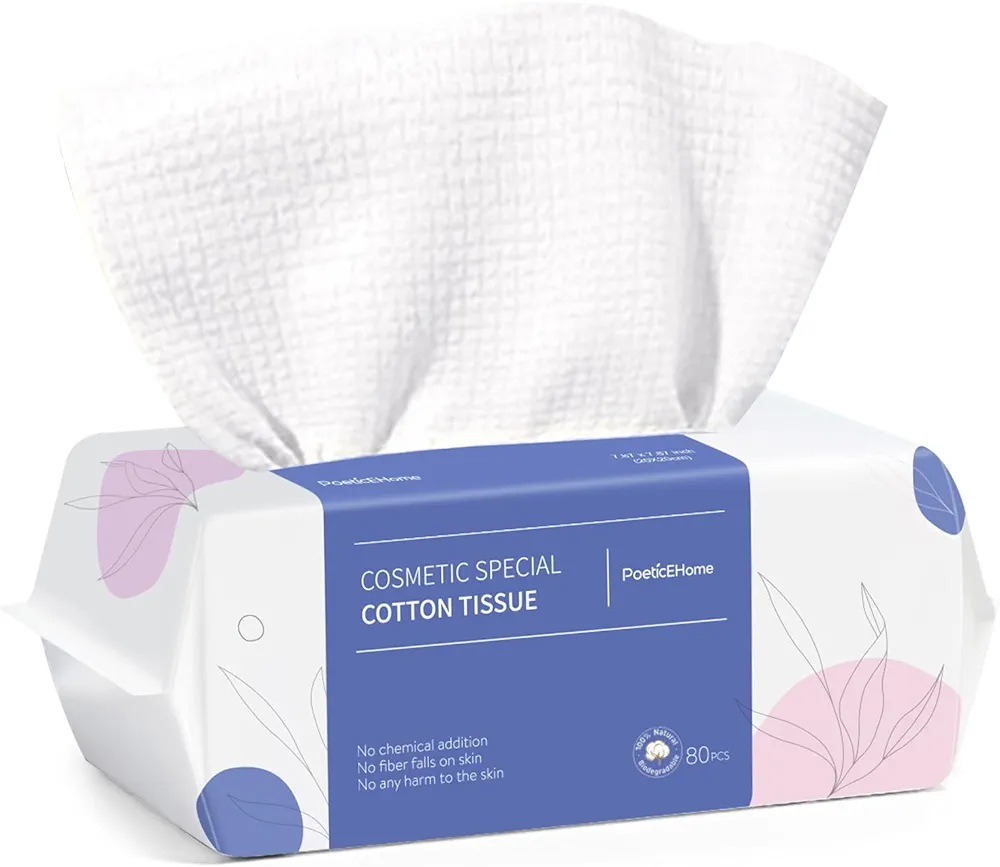 PoeticEHome Clean Towel | Thick & Absorbent | Cotton Face Tissue Biodegradable | Disposable Dry Wipes for Facial Cleansing & Makeup Removing