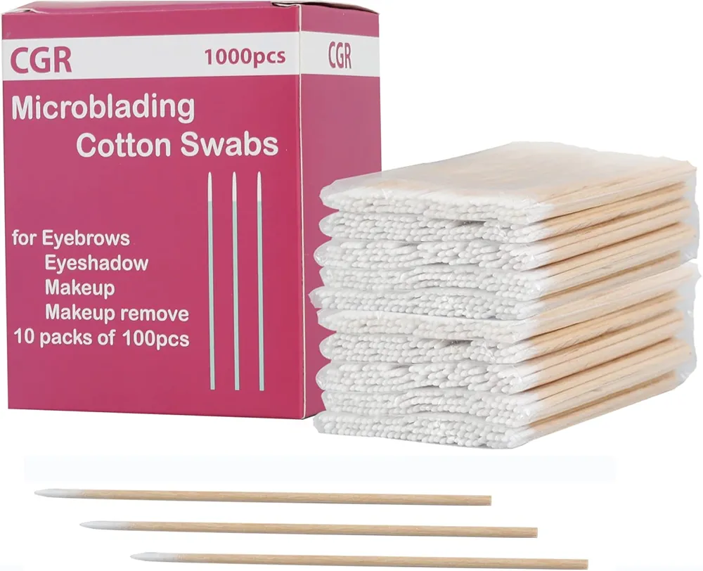 CGR 1000 Count Microblading Cotton Swabs, Pointed Tip, Cotton Swabs for Eyebrows with Wood Sticks, Essential oil Applicator, Tattoo Permanent Supplies, Makeup Cosmetic Applicator Sticks (10x100PCS)