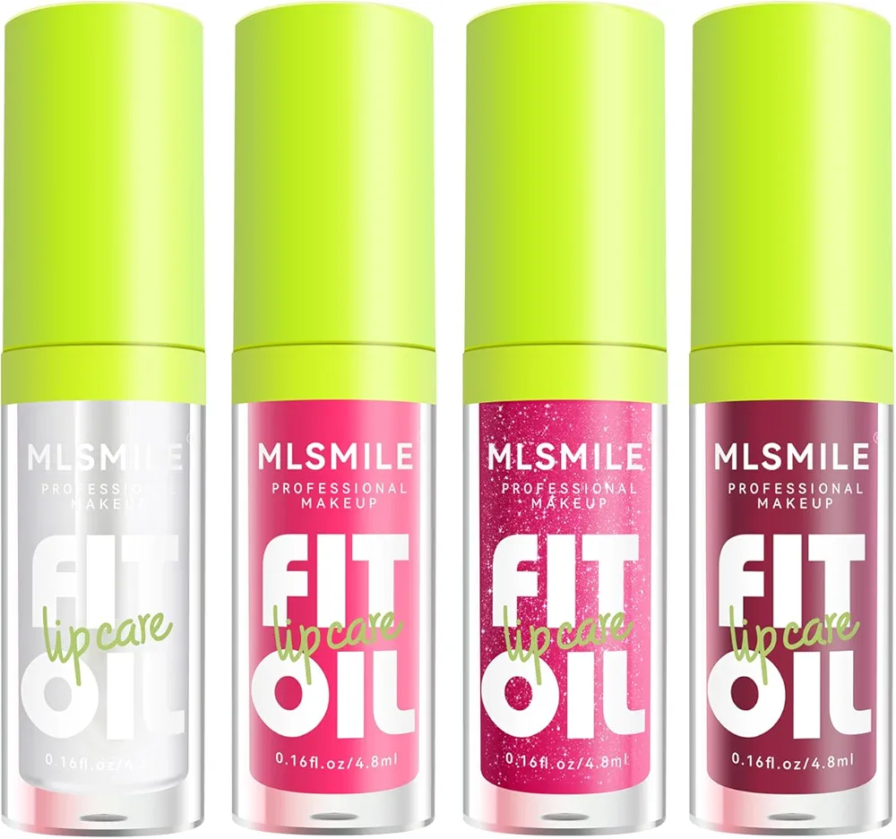 4 Colors Lip Oil Lip Glaze Set, Tinted Gloss Lip Gloss Oil, Plumping Moisturizing and Nourishing Lips, Long Lasting Fresh and Smooth Lip Care Set - A#
