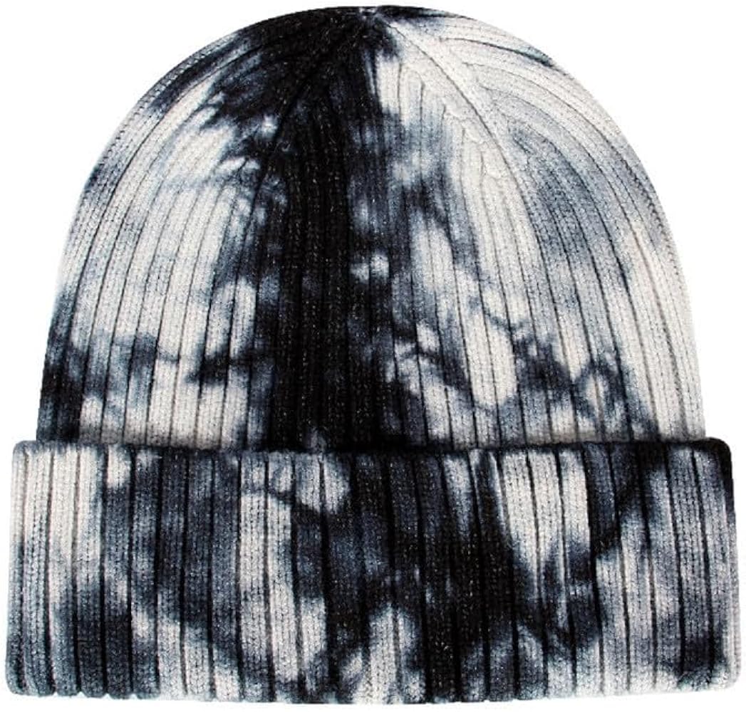 CORIRESHA Women's Unisex Fashion Tie Dye Beanie Soft Knitted Hat Cuffed Winter Warm Cap
