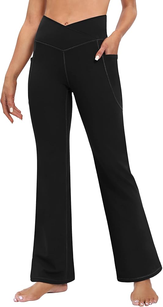 Heathyoga Yoga Pants with Pockets for Women Crossover Bootcut Leggings for Women High Waist Bootleg Yoga Pants