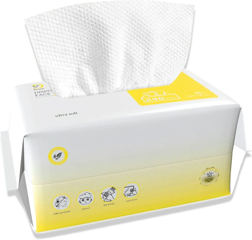 Disposable Face Towel | Ultra-Soft Face Towelettes Disposable | Multi-Purpose Thick Daily Clean Towels for Washing, Drying, Skincare and Makeup Remover | 90 Count