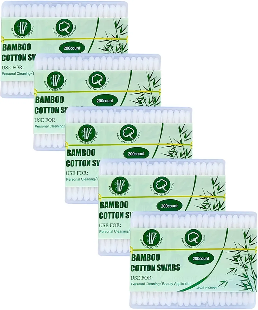 Bamboo Cotton Swabs 2000 Count|Double Round Biodegradable Cotton Buds|10 packs of 200ct