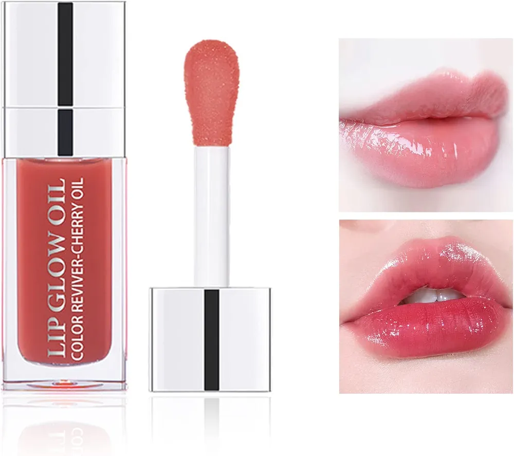 CAHIUYOA Lip Oil Hydrating Tinted Lip Oil Lip Gloss,Lip Glow Oil Lip Tint,Non-sticky Big Brush Head,Nourishing Repairing Plumping Lip Oil Lip Gloss - Rosewood