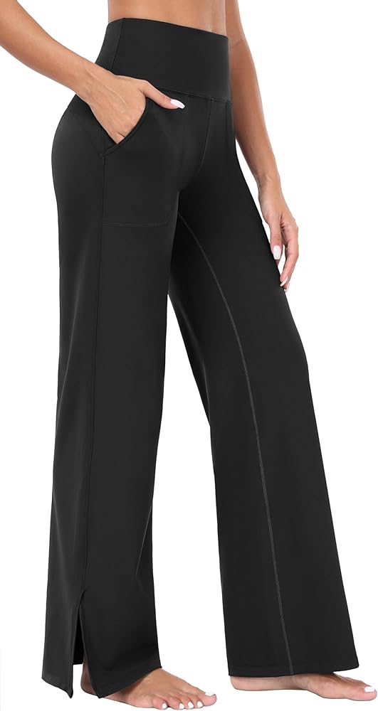 IUGA Wide Leg Yoga Pants for Women Side Slits High Waisted Wide Leg Sweatpants Women Comfy Lounge Palazzo Pants with Pockets