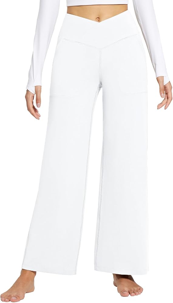 BALEAF Women's Yoga Pants Wide Leg High Waist Travel Pants with Pockets Plus Size Loose Dress Pants Full Length
