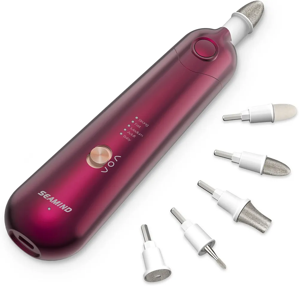 Professional Manicure Pedicure Set, Cordless Electric Nail File Kit, Rechargeable Nail Grinder for Thick Nails, 5 Speeds Hand Foot Nail Care Trimmer Buffer Tools(Red)