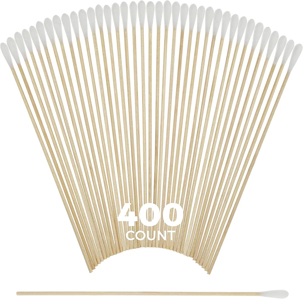 400 pcs Long Cotton Swabs Tip Applicators with Wood Handle 6” Inch| 100% Biodegradable Cotton Buds |Cleaning with Wood Handle for Oil, Makeup, Eyes, Ears, Eyeshadow Brush and Remover Tool. By alpree
