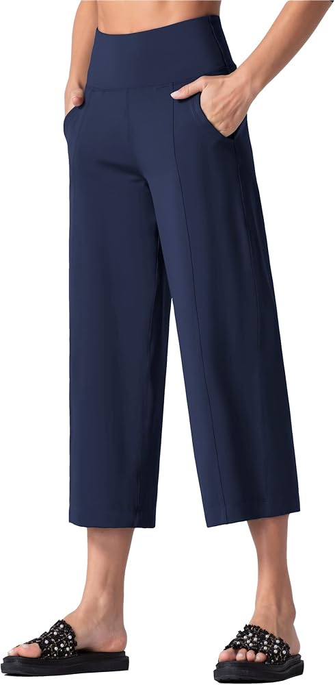 THE GYM PEOPLE Womens' Yoga Pants with Pockets and Tummy Control High Waist in Flare Crop